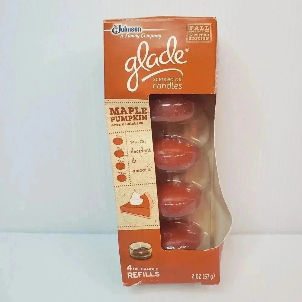 GLADE Scented Oil Candle Refills 4 Candle Pack MAPLE PUMPKIN Fall 2012 Limited E